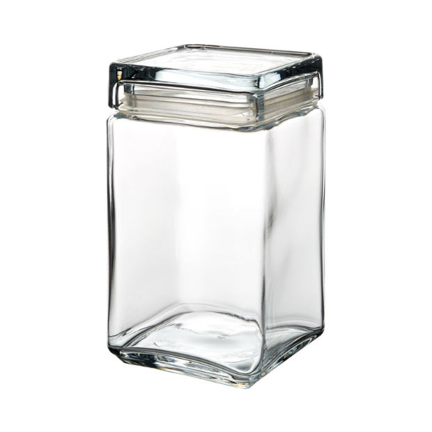 Square Biscotti Glass Jar by Glassware UK, 1.5L container for storing baked goods with clear, durable glass design.