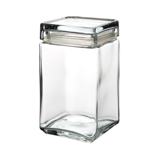Square Biscotti Glass Jar by Glassware UK, 1.5L container for storing baked goods with clear, durable glass design.