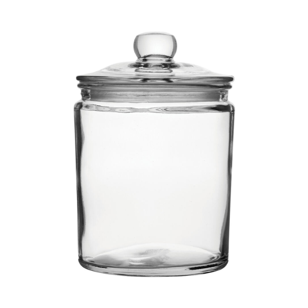 Glassware UK biscotti glass jar, 1.9L container with clear, durable glass for storing baked goods or kitchen essentials.