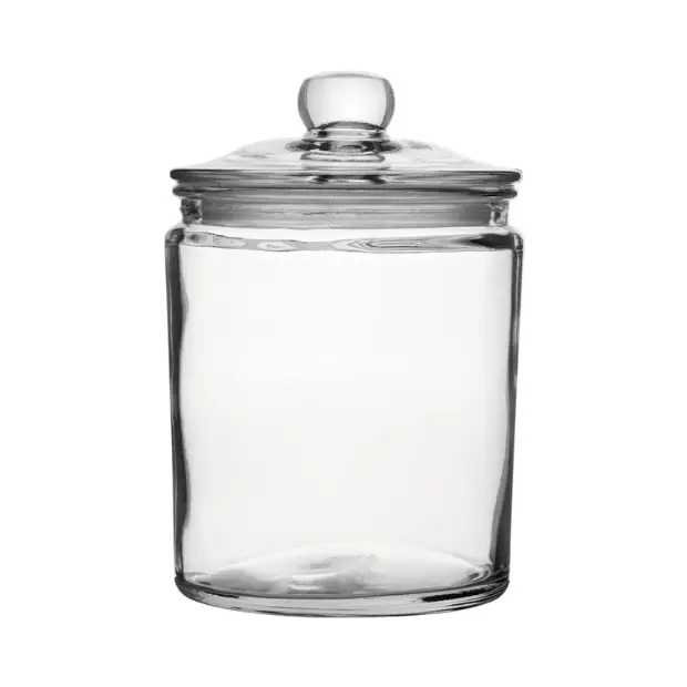 Glassware UK Biscotti glass jar with 1.9L capacity, clear container with a lid, perfect for storing baked goods or dry foods.