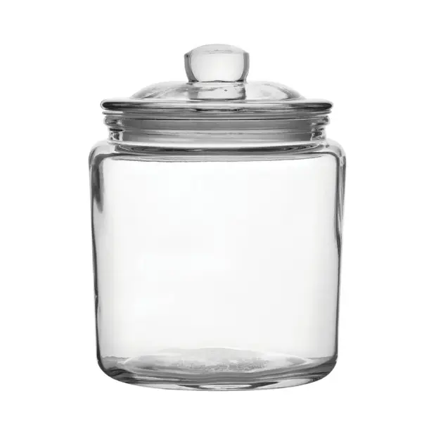 Glassware UK Biscotti glass jar with 0.9L capacity, clear container with a lid, perfect for storing baked goods and snacks.