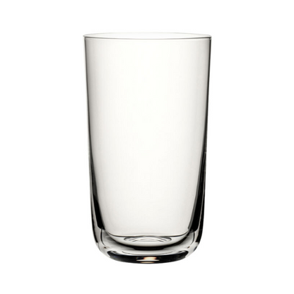 Clear Raffles Highball Glass by Glassware UK, 420ml whisky tumbler with a sleek design and smooth rim on a reflective surface.