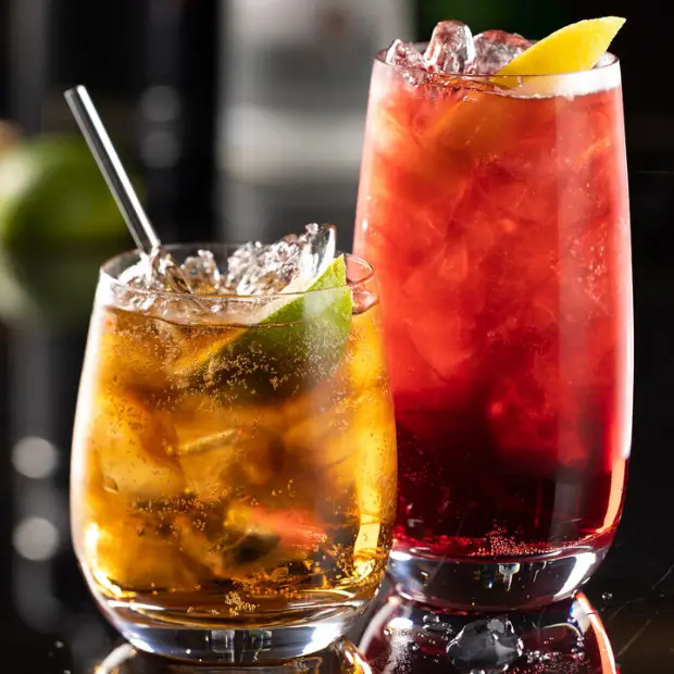 Set of six Glassware UK cool highball whisky tumblers, 350ml capacity, clear glass with smooth rounded rims.