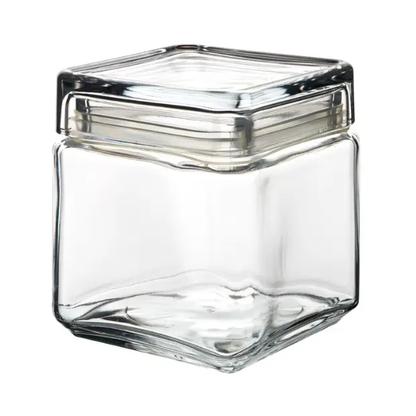 Square Biscotti glass jar from Glassware UK, 1L container with a clear, square-shaped design for storing baked goods or snacks.