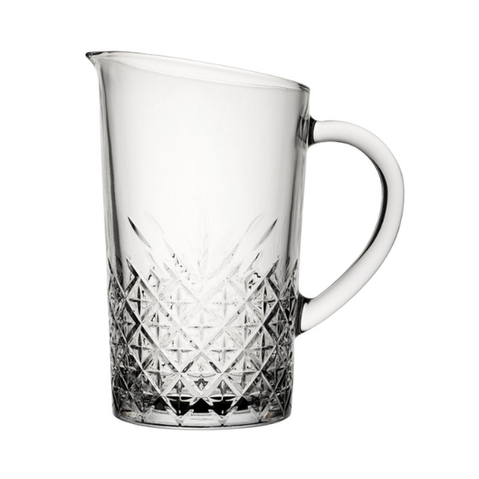 Vintage glass jug from Glassware UK with a 1.4L capacity, featuring clear, timeless design and sturdy glass construction.