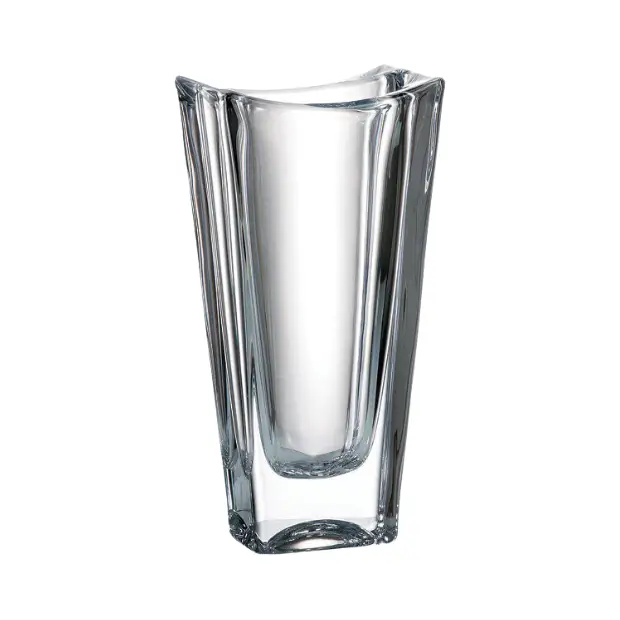 Glassware UK Crystalite Okinawa tapered vase with clear glass, smooth design, and elegant shape perfect for floral arrangements.