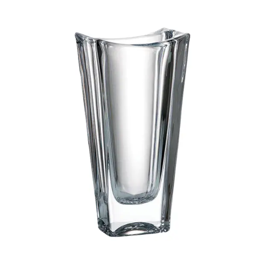 Glassware UK Crystalite Okinawa tapered vase with clear glass, smooth design, and elegant shape perfect for floral arrangements.