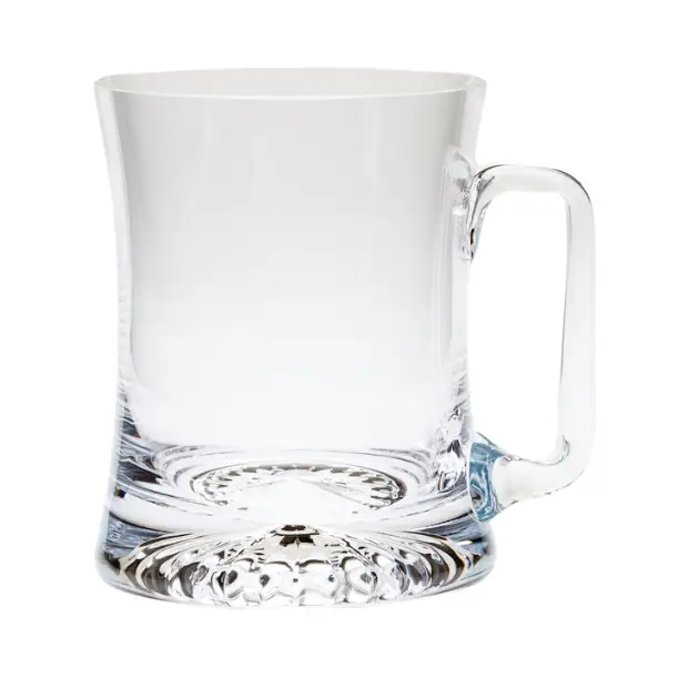 Stellar glass tankard, 1/2 pint size, made by Glassware UK, featuring clear glass and a sturdy handle for drinking beverages.