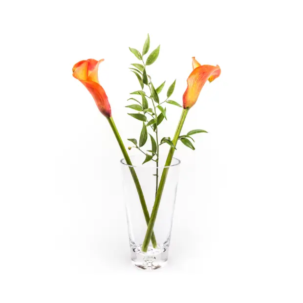 Handmade tapered bubble base glass vase by Glassware UK, 18cm tall with a unique textured design and clear finish.