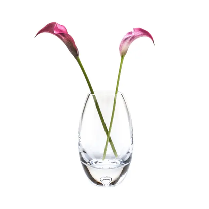 Glassware UK bubble-based barrel vase, 15cm tall, clear glass with bubble accents, ideal for floral arrangements or decorative displays.