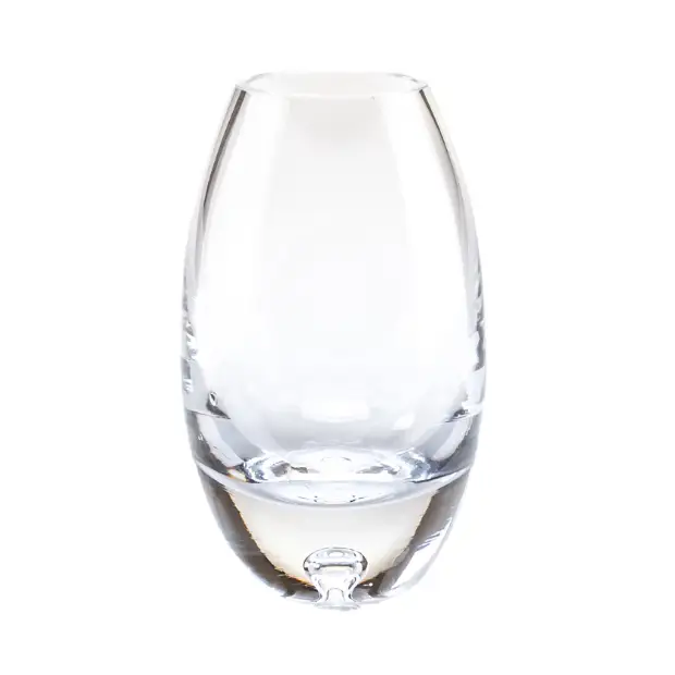 Glassware UK bubble-based barrel vase, 15cm tall, featuring clear glass with bubble accents, ideal for floral arrangements.