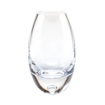 Glassware UK bubble-based barrel vase, 15cm tall, featuring clear glass with bubble accents, ideal for floral arrangements.
