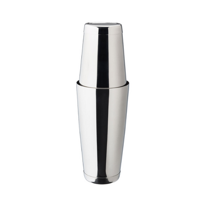 Stainless steel 750ml metal cocktail shaker by Glassware UK, with a sleek, reflective finish and a secure lid for mixing drinks.