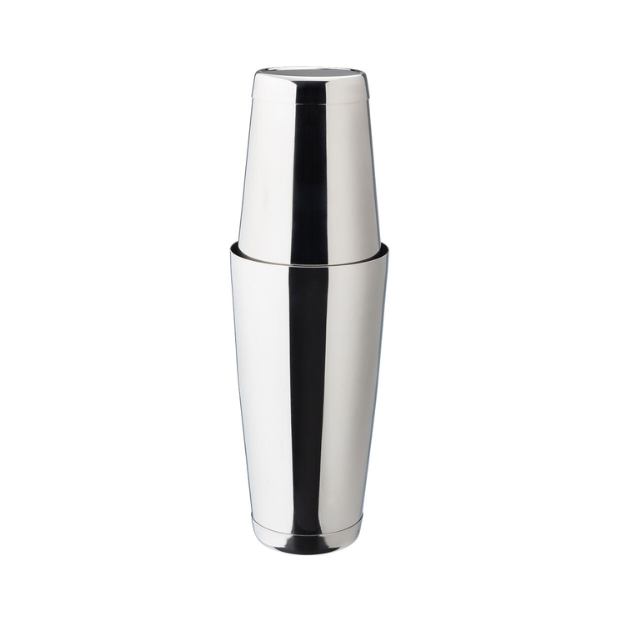 Glassware UK 750ml metal cocktail shaker, stainless steel bar accessories for mixing drinks, shown on a white background.