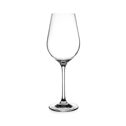 Set of six Glassware UK Harmony white wine glasses, 350ml capacity, clear glass with elegant stem and bowl design.