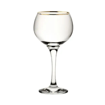 Gold-rimmed Ambassador gin glass by Glassware UK, 560ml, elegant crystal cocktail glass with a gold-edged rim.
