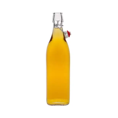 Square Swing Top Bottle by Bormioli Rocco, 1 litre glass bottle with a metal swing top closure and clear glass body.