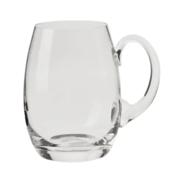 Handmade Krosno 850ml barrel-shaped glass tankard with sturdy handle, crafted by Glassware UK for classic beer serving.