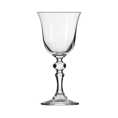 Set of six Krosno Krista white wine glasses with 155ml capacity, clear crystal glassware for elegant wine serving.