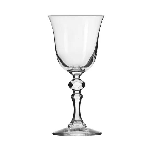 Set of six Krosno Krista red wine glasses, 220ml, clear glassware with elegant stems, perfect for wine serving and elegant table settings.