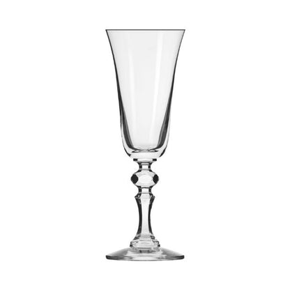 Set of 6 Krosno Krista 150ml champagne flutes by Glassware UK, clear glass with elegant tall stems, perfect for celebrating.