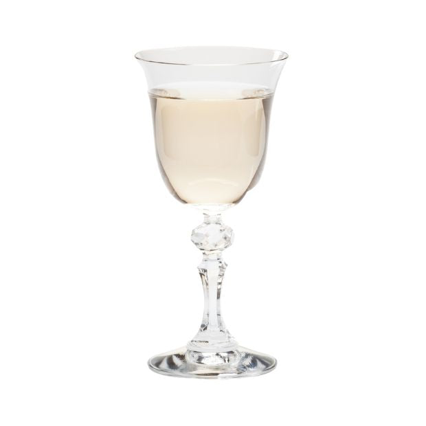 Set of six Krosno Krista white wine glasses, 155ml, clear glassware by Glassware UK, showing elegant stems and bowl design.