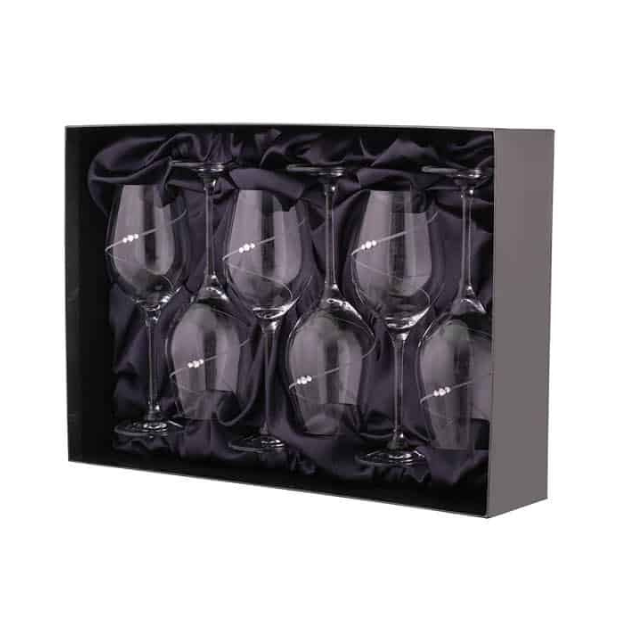 Set of six Diamante Champagne Flutes by Glassware UK in a gift box, featuring elegant crystal stems and sparkling diamanté embellishments.