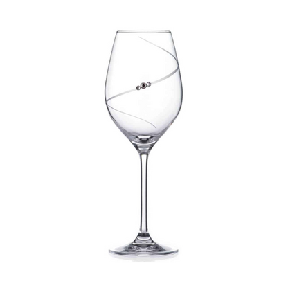 Set of 6 Glassware UK diamante champagne flutes with sparkling embellishments, displayed in a gift box.