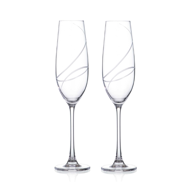 Two Crystalite Champagne Flutes by Glassware UK in a gift box, showcasing elegant, clear glassware for celebratory toasts.