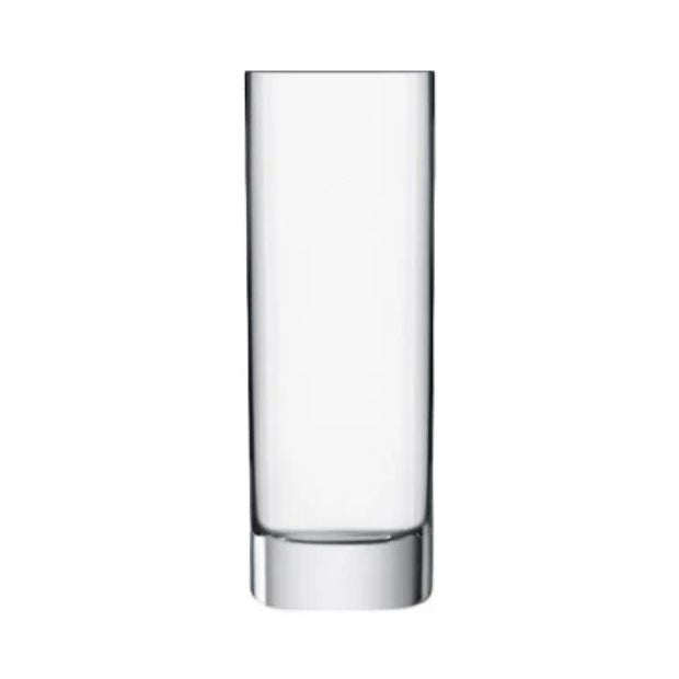 Set of six Luigi Bormioli Strauss highball glasses, 390ml whisky tumblers with clear glass and elegant design.