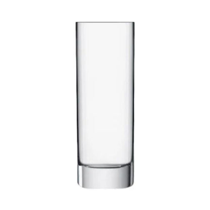Set of six Luigi Bormioli Strauss highball glasses, 390ml whisky tumblers with clear glass and elegant design.