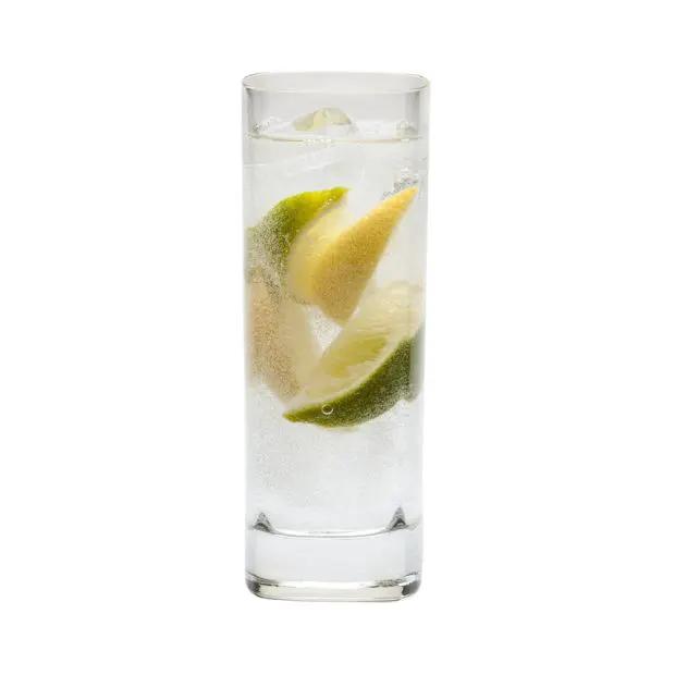 Set of six Luigi Bormioli Strauss highball whisky tumblers, 390ml glassware with clear, elegant design for serving drinks.