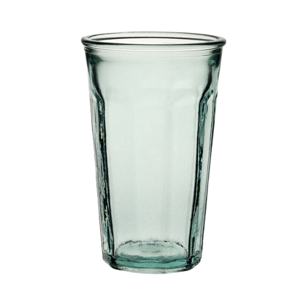 Set of six recycled Barca highball glasses, 300ml whisky tumblers by Glassware UK, with clear glass and sleek design.