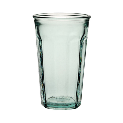 Set of six recycled Barca highball glasses, 300ml whisky tumblers by Glassware UK, with clear glass and sleek design.