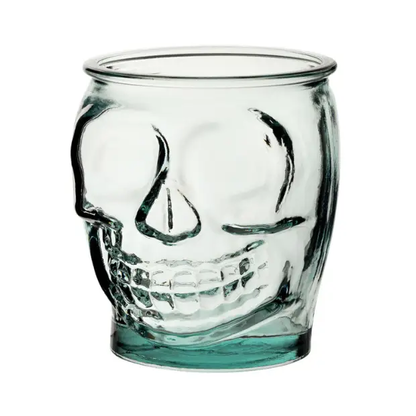 Skull recycled glass jar tankard by Glassware UK, 470ml with a detailed skull design, made from recycled glass.