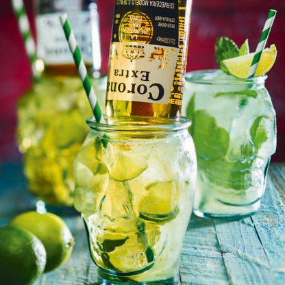 Recycled glass skull-shaped tankard jar from Glassware UK, 470ml capacity, with detailed skull design.