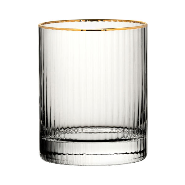 Hayworth Gold Rimmed Whisky Tumbler from Glassware UK, 320ml, clear glass with elegant gold rim, suitable for enjoying whisky.