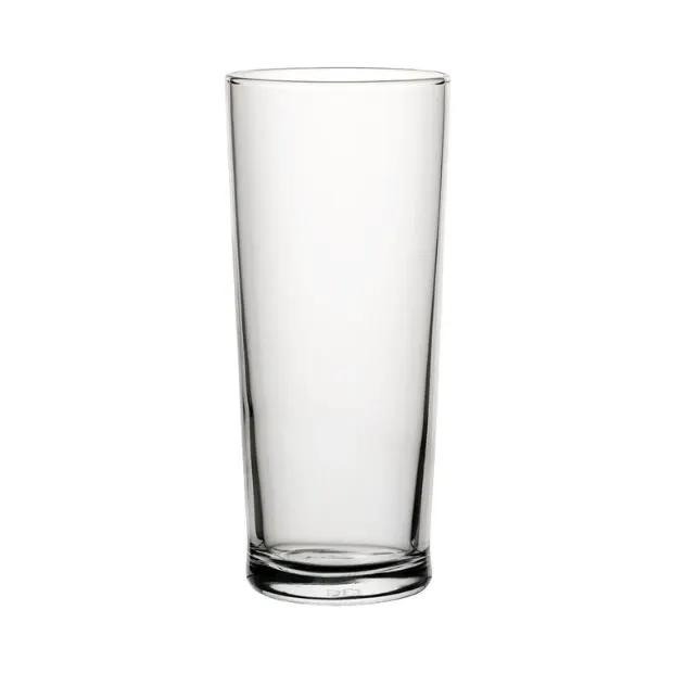 Set of six Glassware UK straight-sided 580ml beer tankards with clear glass, cylindrical shape, and sturdy base.