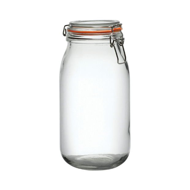 Glass Preserving Jar from Glassware UK, clear glass container with metal lid for storing preserves and homemade jams.