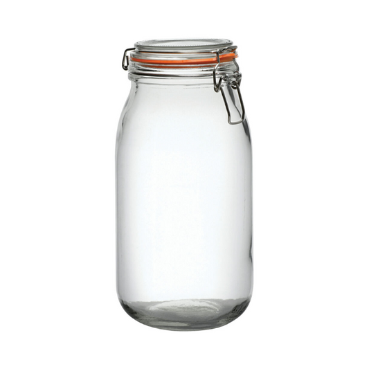 Glass Preserving Jar from Glassware UK, clear glass container with metal lid for storing preserves and homemade jams.