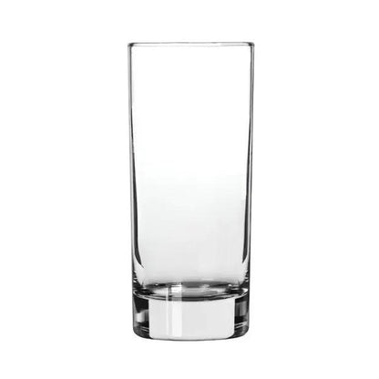 Set of six Glassware UK whisky tumblers, 290ml highball glasses with clear glass and smooth rims for serving cocktails or spirits.