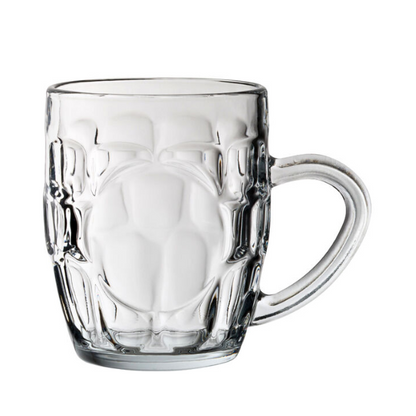 Dimple panelled 570ml glass tankard with textured glass surface, designed for beverages, by Glassware UK.