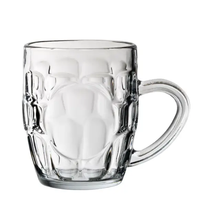 Dimple panelled glass tankard with 570ml capacity, clear glassware UK beverage mug with textured design and sturdy handle