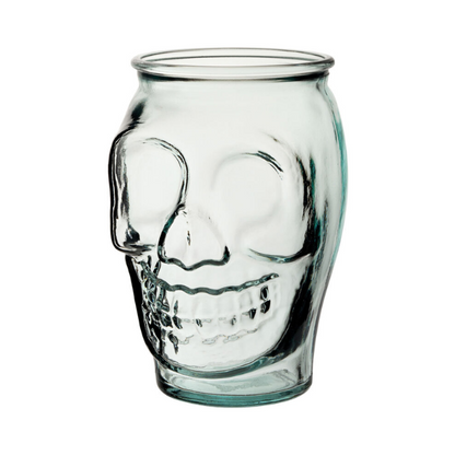 Recycled Skull Glass Tumbler from Glassware UK, 520ml cocktail glass with a skull design, made from eco-friendly recycled glass.