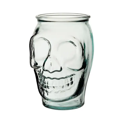 Recycled Skull Glass Tumbler 520ml from Glassware UK, a unique cocktail glass with a skull design and eco-friendly recycled glass.
