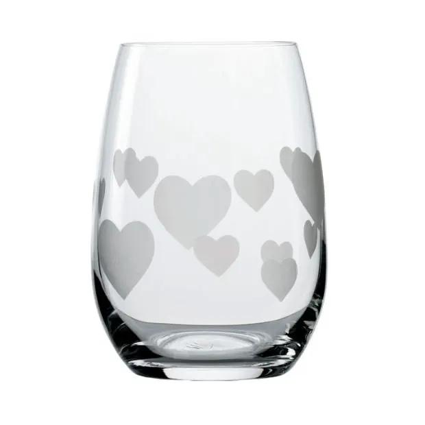 Set of six Glassware UK L'Amour Frosted Heart whisky tumblers, 335ml, with frosted heart design, ideal for whiskey drinks.