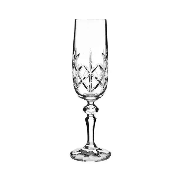 Set of 6 Flamenco Crystalite champagne flutes by Glassware UK, 180ml full cut crystal glasses for celebratory drinks.