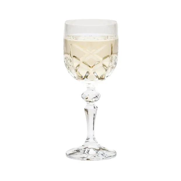 Set of six Flamenco Crystalite full cut wine glasses by Glassware UK, 220ml capacity, with elegant clear design.