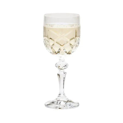 Set of six Flamenco Crystalite full cut wine glasses by Glassware UK, 220ml capacity, with elegant clear design.