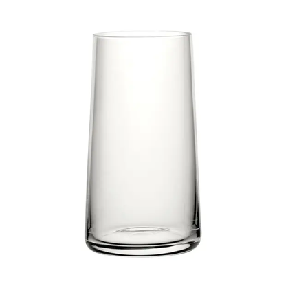 Set of six Glassware UK Mode highball glasses, 430ml whisky tumblers with clear glass design, perfect for cocktails and drinks.